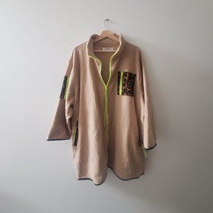 Red Sky Shop One-Size Fleece - Beige with Leopard Print and Neon Green Accents